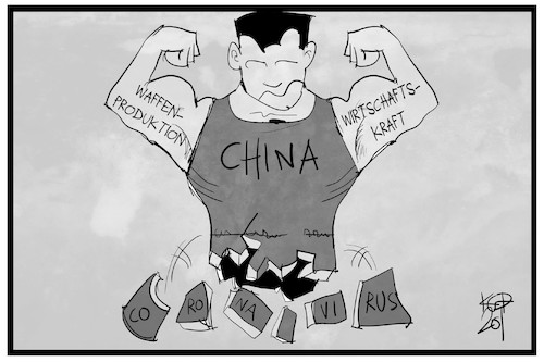 Cartoon: China (medium) by Kostas Koufogiorgos tagged karikatur,koufogiorgos,illustration,cartoon,china,wirtschaft,krankheit,corona,virus,zerfallen,bröckeln,ruestungsindustrie,wirtschaftskraft,karikatur,koufogiorgos,illustration,cartoon,china,wirtschaft,krankheit,corona,virus,zerfallen,bröckeln,ruestungsindustrie,wirtschaftskraft