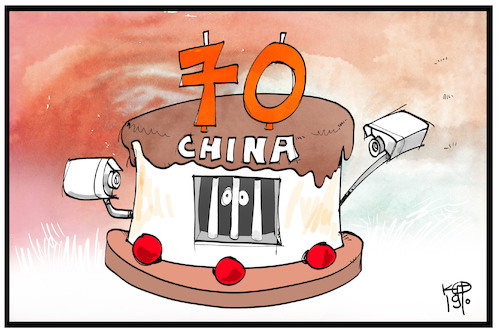 Cartoon: China feiert (medium) by Kostas Koufogiorgos tagged karikatur,koufogiorgos,illustration,cartoon,china,jahrestag,70,gefängnis,torte,kuchen,protest,zensur,menschenrechte,gefangenschaft,hongkong,volksrepublik,karikatur,koufogiorgos,illustration,cartoon,china,jahrestag,70,gefängnis,torte,kuchen,protest,zensur,menschenrechte,gefangenschaft,hongkong,volksrepublik