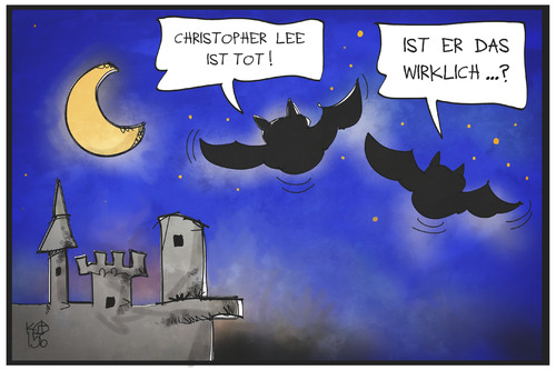 Cartoon: Christopher Lee (medium) by Kostas Koufogiorgos tagged karikatur,koufogiorgos,illustration,cartoon,christopher,lee,tod,fledermaus,dracula,nacht,schauspieler,darsteller,untot,vampir,karikatur,koufogiorgos,illustration,cartoon,christopher,lee,tod,fledermaus,dracula,nacht,schauspieler,darsteller,untot,vampir