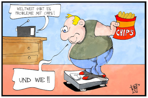 Cartoon: Computer-Chips (medium) by Kostas Koufogiorgos tagged karikatur,koufogiorgos,illustration,cartoon,computer,chips,übergewicht,adipositas,waage,essen,ernaehrung,intel,amd,technik,sicherheitslücke,karikatur,koufogiorgos,illustration,cartoon,computer,chips,übergewicht,adipositas,waage,essen,ernaehrung,intel,amd,technik,sicherheitslücke