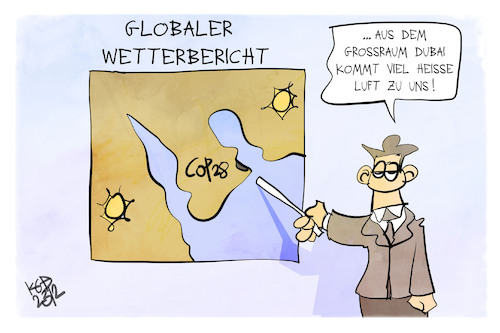 Cartoon: COP 28 (medium) by Kostas Koufogiorgos tagged karikatur,koufogiorgos,cop28,heiß,luft,wetterbericht,meteorologe,karikatur,koufogiorgos,cop28,heiß,luft,wetterbericht,meteorologe