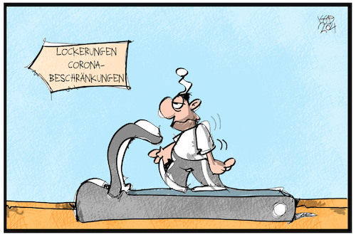 Cartoon: Corona-Beschränkungen (medium) by Kostas Koufogiorgos tagged karikatur,koufogiorgos,illustration,cartoon,corona,virus,pandemie,beschränkungen,lockerungen,laufband,warten,gesundheit,michel,karikatur,koufogiorgos,illustration,cartoon,corona,virus,pandemie,beschränkungen,lockerungen,laufband,warten,gesundheit,michel