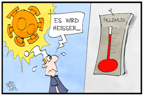 Cartoon: Corona-Fallzahlen (medium) by Kostas Koufogiorgos tagged karikatur,koufogiorgos,illustration,cartoon,corona,fallzahlen,sonne,virus,thermometer,pandemie,deutschland,michel,covid19,sarscov2,karikatur,koufogiorgos,illustration,cartoon,corona,fallzahlen,sonne,virus,thermometer,pandemie,deutschland,michel,covid19,sarscov2