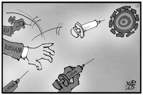 Cartoon: Corona-Impfstoff (medium) by Kostas Koufogiorgos tagged karikatur,koufogiorgos,illustration,cartoon,corona,impfstoff,pandemie,zielscheibe,virus,pharma,entwicklung,wissenschaft,medizin,karikatur,koufogiorgos,illustration,cartoon,corona,impfstoff,pandemie,zielscheibe,virus,pharma,entwicklung,wissenschaft,medizin