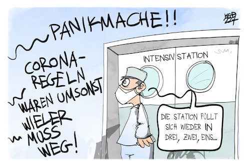 Cartoon: Corona-Maßnahmen (medium) by Kostas Koufogiorgos tagged karikatur,koufogiorgos,corona,maßnahmen,krankenhaus,intensivstation,pandemie,karikatur,koufogiorgos,corona,maßnahmen,krankenhaus,intensivstation,pandemie