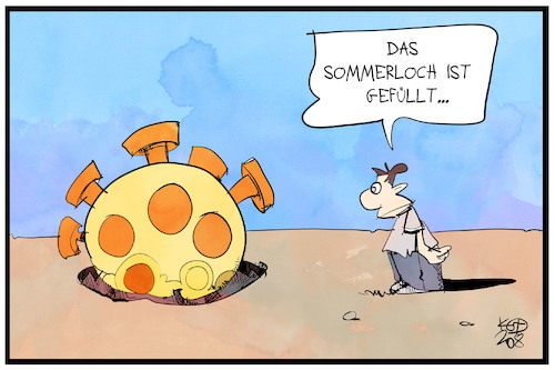 Cartoon: Corona füllt das Sommerloch (medium) by Kostas Koufogiorgos tagged karikatur,koufogiorgos,illustration,cartoon,corona,sommerloch,nachrichten,pandemie,virus,thema,karikatur,koufogiorgos,illustration,cartoon,corona,sommerloch,nachrichten,pandemie,virus,thema