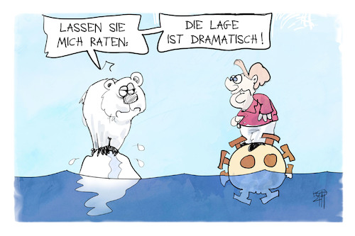 Cartoon: Corona und Klima (medium) by Kostas Koufogiorgos tagged karikatur,koufogiorgos,illustration,cartoon,corona,klima,eisbär,merkel,pandemie,klimakrise,karikatur,koufogiorgos,illustration,cartoon,corona,klima,eisbär,merkel,pandemie,klimakrise