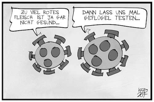 Cartoon: Coronavirus-Ausbruch (medium) by Kostas Koufogiorgos tagged karikatur,koufogiorgos,cartoon,illustration,fleisch,schlachthof,gefluegel,huhn,corona,virus,ausbruch,pandemie,gefluegelhof,karikatur,koufogiorgos,cartoon,illustration,fleisch,schlachthof,gefluegel,huhn,corona,virus,ausbruch,pandemie,gefluegelhof