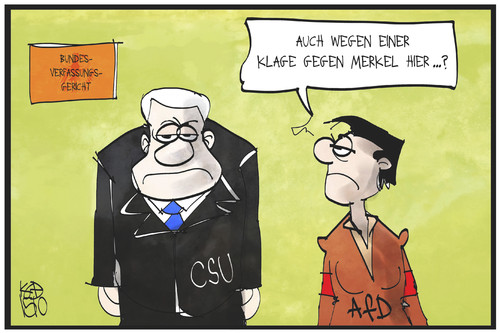 Cartoon: CSU und AfD (medium) by Kostas Koufogiorgos tagged karikatur,koufogiorgos,illustration,cartoon,csu,afd,klage,verfassungsgericht,karlsruhe,politik,partei,regierung,seehofer,petry,rechtsberatung,karikatur,koufogiorgos,illustration,cartoon,csu,afd,klage,verfassungsgericht,karlsruhe,politik,partei,regierung,seehofer,petry,rechtsberatung