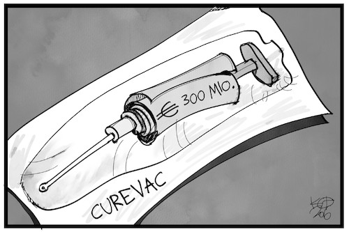 Cartoon: CureVac (medium) by Kostas Koufogiorgos tagged karikatur,illustration,cartoon,koufogiorgos,curevac,impfen,impfstoff,beteiligung,geld,medizin,corona,wirtschaft,gesundheit,karikatur,illustration,cartoon,koufogiorgos,curevac,impfen,impfstoff,beteiligung,geld,medizin,corona,wirtschaft,gesundheit