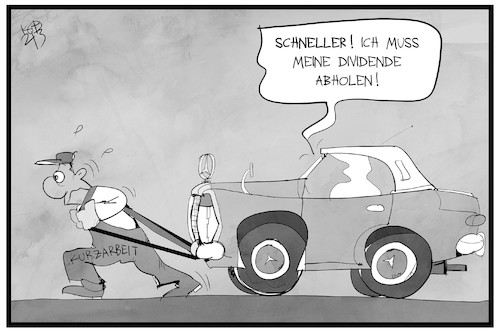 Cartoon: Daimler-Dividende (medium) by Kostas Koufogiorgos tagged karikatur,koufogiorgos,illustration,cartoon,daimler,dividende,aktionaer,geld,ausschuettung,wirtschaft,autobauer,mercedes,kurzarbeit,arbeiter,reichtum,karikatur,koufogiorgos,illustration,cartoon,daimler,dividende,aktionaer,geld,ausschuettung,wirtschaft,autobauer,mercedes,kurzarbeit,arbeiter,reichtum