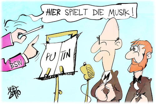 Cartoon: Das BSW gibt den Ton an (medium) by Kostas Koufogiorgos tagged karikatur,koufogiorgos,bsw,putin,thüringen,sachsen,wagenknecht,karikatur,koufogiorgos,bsw,putin,thüringen,sachsen,wagenknecht