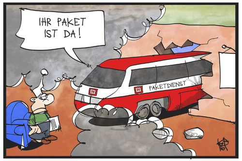 Cartoon: Das Paket kommt (medium) by Kostas Koufogiorgos tagged karikatur,koufogiorgos,cartoon,illustration,paketdienst,lieferservice,bote,bahn,paket,lieferung,kunde,logistik,wirtschaft,zug,durchbruch,karikatur,koufogiorgos,cartoon,illustration,paketdienst,lieferservice,bote,bahn,paket,lieferung,kunde,logistik,wirtschaft,zug,durchbruch