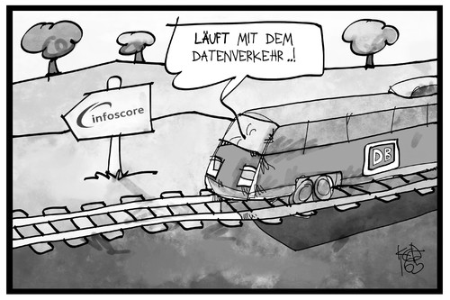 Cartoon: Daten-Verkehr (medium) by Kostas Koufogiorgos tagged karikatur,koufogiorgos,illustration,cartoon,bahn,infoscore,datenschutz,datenverkehr,zug,privatsphaere,karikatur,koufogiorgos,illustration,cartoon,bahn,infoscore,datenschutz,datenverkehr,zug,privatsphaere