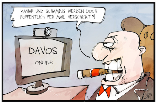 Cartoon: Davos Online (medium) by Kostas Koufogiorgos tagged karikatur,koufogiorgos,illustration,cartoon,wef,davos,online,reich,luxus,wirtschaftt,treffen,virtuell,schweiz,weltwirtschaftsforum,karikatur,koufogiorgos,illustration,cartoon,wef,davos,online,reich,luxus,wirtschaftt,treffen,virtuell,schweiz,weltwirtschaftsforum