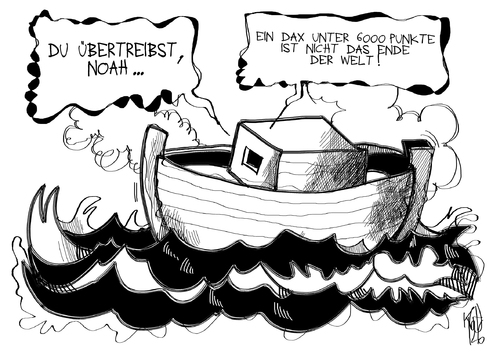 Cartoon: DAX (medium) by Kostas Koufogiorgos tagged dax,börse,finanzmarkt,noah,arche,sintflut,wirtschaft,karikatur,kostas,koufogiorgos,dax,finanzmarkt,börse,arche noah,arche,noah