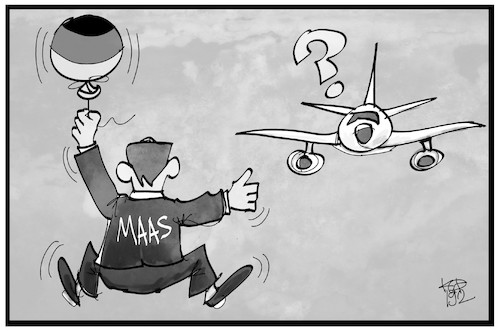 Cartoon: Defekte Flugbereitschaft (medium) by Kostas Koufogiorgos tagged karikatur,koufogiorgos,illustration,cartoon,maas,flugzeug,flugbereitschaft,panne,fliegen,aussenminister,trampen,karikatur,koufogiorgos,illustration,cartoon,maas,flugzeug,flugbereitschaft,panne,fliegen,aussenminister,trampen