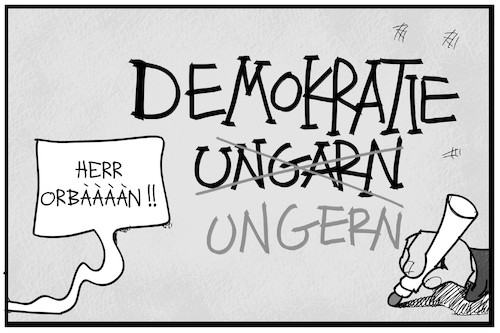 Cartoon: Demokratie ungern (medium) by Kostas Koufogiorgos tagged karikatur,koufogiorgos,illustration,cartoon,ungarn,orban,ungern,demokratie,manipulation,änderung,gesetz,europa,karikatur,koufogiorgos,illustration,cartoon,ungarn,orban,ungern,demokratie,manipulation,änderung,gesetz,europa