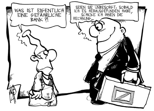 Cartoon: Deutsche Bank (medium) by Kostas Koufogiorgos tagged deutsche,bank,michel,manager,geld,systemrelevant,gefahr,kredit,institut,rechnung,karikatur,kostas,koufogiorgos,deutsche,bank,michel,manager,geld,systemrelevant,gefahr,kredit,institut,rechnung,karikatur,kostas,koufogiorgos