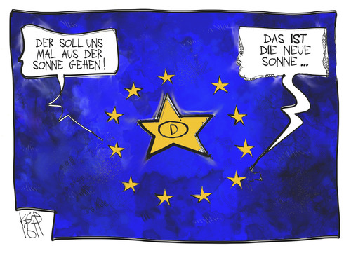 Cartoon: Deutsche Exportüberschüsse (medium) by Kostas Koufogiorgos tagged deutschland,eu,europa,wirtschaft,exportweltmeister,bilanz,karikatur,koufogiorgos,deutschland,eu,europa,wirtschaft,exportweltmeister,bilanz,karikatur,koufogiorgos