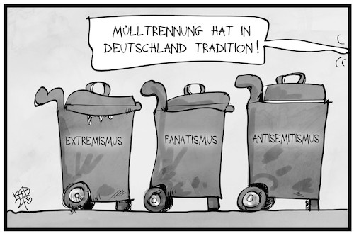 Cartoon: Deutsche Mülltrennung (medium) by Kostas Koufogiorgos tagged karikatur,koufogiorgos,illustration,cartoon,mülltrennung,antisemitismus,fanatismus,extremismus,müll,mülltonne,karikatur,koufogiorgos,illustration,cartoon,mülltrennung,antisemitismus,fanatismus,extremismus,müll,mülltonne