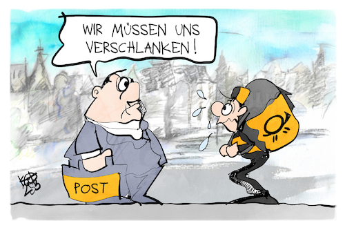 Cartoon: Deutsche Post (medium) by Kostas Koufogiorgos tagged karikatur,koufogiorgos,post,dünn,dick,briefträger,entlassung,manager,dhl,last,arbeit,karikatur,koufogiorgos,post,dünn,dick,briefträger,entlassung,manager,dhl,last,arbeit