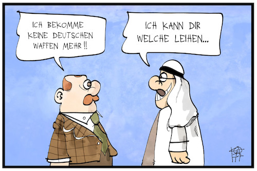 Cartoon: Deutsche Waffen (medium) by Kostas Koufogiorgos tagged karikatur,koufogiorgos,illustration,cartoon,waffen,saudi,arabien,erdogan,tuerkei,rüstungsinsutrie,wirtschaft,karikatur,koufogiorgos,illustration,cartoon,waffen,saudi,arabien,erdogan,tuerkei,rüstungsinsutrie,wirtschaft