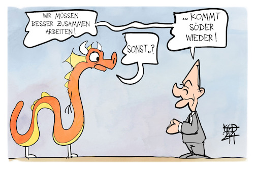 Cartoon: Deutschland-China (medium) by Kostas Koufogiorgos tagged karikatur,koufogiorgos,china,drache,scholz,söder,erpressung,karikatur,koufogiorgos,china,drache,scholz,söder,erpressung