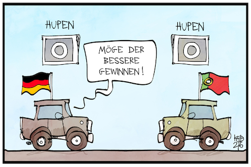 Cartoon: Deutschland-Portugal (medium) by Kostas Koufogiorgos tagged karikatur,koufogiorgos,illustration,cartoon,portugal,deutschland,autokorso,em,fußball,mannschaft,auto,karikatur,koufogiorgos,illustration,cartoon,portugal,deutschland,autokorso,em,fußball,mannschaft,auto