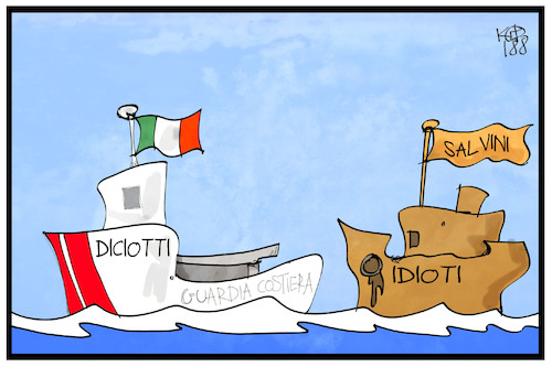 Cartoon: Diciotti und Idioti (medium) by Kostas Koufogiorgos tagged karikatur,koufogiorgos,illustration,cartoon,diciotti,salvini,idioti,asylpolitik,schiff,flüchtlinge,italien,karikatur,koufogiorgos,illustration,cartoon,diciotti,salvini,idioti,asylpolitik,schiff,flüchtlinge,italien