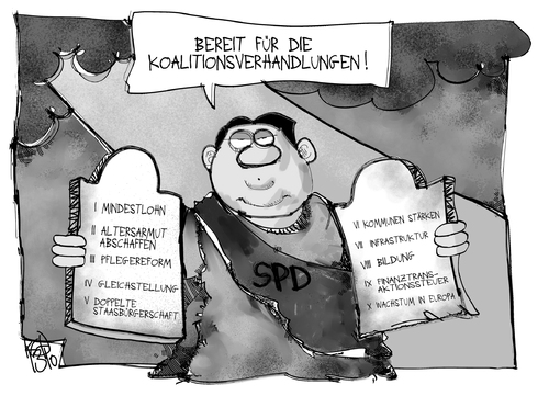 Cartoon: Die 10 Gebote der SPD (medium) by Kostas Koufogiorgos tagged spd,koalition,gebote,forderungen,regierung,verhandlungen,gabriel,karikatur,koufogiorgos,spd,koalition,gebote,forderungen,regierung,verhandlungen,gabriel,karikatur,koufogiorgos