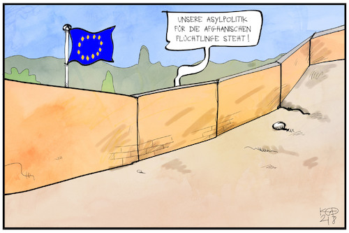 Cartoon: Die EU-Asylpolitik steht (medium) by Kostas Koufogiorgos tagged karikatur,koufogiorgos,illustration,cartoon,eu,asylpolitik,afghanistan,mauer,karikatur,koufogiorgos,illustration,cartoon,eu,asylpolitik,afghanistan,mauer