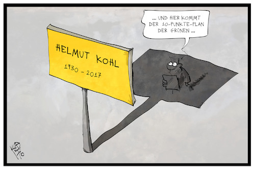 Cartoon: Die Grünen (medium) by Kostas Koufogiorgos tagged karikatur,koufogiorgos,illustration,cartoon,gruene,partei,wahlprogramm,kohl,tod,schatten,bundeskanzler,karikatur,koufogiorgos,illustration,cartoon,gruene,partei,wahlprogramm,kohl,tod,schatten,bundeskanzler