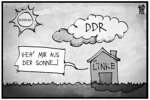 Cartoon: Die Linke und die DDR (medium) by Kostas Koufogiorgos tagged karikatur,koufogiorgos,illustration,cartoon,ddr,wolke,linke,regierung,thüringen,partei,politik,sonne,hindernis,die,karikatur,koufogiorgos,illustration,cartoon,ddr,wolke,linke,regierung,thüringen,partei,politik,sonne,hindernis