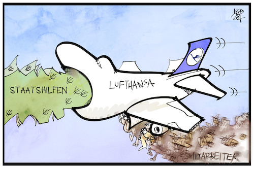 Cartoon: Die Lufthansa spart Personal ein (medium) by Kostas Koufogiorgos tagged karikatur,koufogiorgos,illustration,cartoon,lufthansa,führunsgkraefte,verwaltung,wirtschaft,kuendigung,entlassung,rausschmiss,flugzeug,karikatur,koufogiorgos,illustration,cartoon,lufthansa,führunsgkraefte,verwaltung,wirtschaft,kuendigung,entlassung,rausschmiss,flugzeug