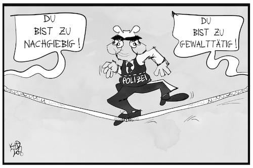 Cartoon: Die Polizei in der Kritik (medium) by Kostas Koufogiorgos tagged karikatur,koufogiorgos,illustration,cartoon,polizei,kritik,gewalt,demokratie,drahtseilakt,seil,tanz,akrobat,beruf,beamter,sicherheit,karikatur,koufogiorgos,illustration,cartoon,polizei,kritik,gewalt,demokratie,drahtseilakt,seil,tanz,akrobat,beruf,beamter,sicherheit