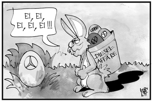 Cartoon: Dieselgate (medium) by Kostas Koufogiorgos tagged karikatur,koufogiorgos,illustration,cartoon,diesel,dieselgate,abgas,affäre,abschalteinrichtung,ostern,osterhase,ei,mercedes,daimler,bmw,vw,audi,betrug,schummel,software,autobauer,karikatur,koufogiorgos,illustration,cartoon,diesel,dieselgate,abgas,affäre,abschalteinrichtung,ostern,osterhase,ei,mercedes,daimler,bmw,vw,audi,betrug,schummel,software,autobauer