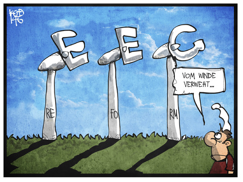 Cartoon: EEG-Reform (medium) by Kostas Koufogiorgos tagged karikatur,koufogiorgos,illustration,eeg,reform,ökostrom,energiewende,windrad,umwelt,politik,michel,karikatur,koufogiorgos,illustration,eeg,reform,ökostrom,energiewende,windrad,umwelt,politik,michel