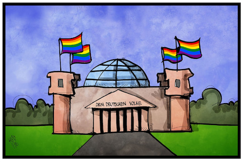 Cartoon: Ehe für alle (medium) by Kostas Koufogiorgos tagged karikatur,koufogiorgos,illustration,cartoon,ehe,homosexualität,gay,fahne,flagge,reichstag,bundestag,abstimmung,parlament,gleichstellung,schwul,lesbisch,karikatur,koufogiorgos,illustration,cartoon,ehe,homosexualität,gay,fahne,flagge,reichstag,bundestag,abstimmung,parlament,gleichstellung,schwul,lesbisch