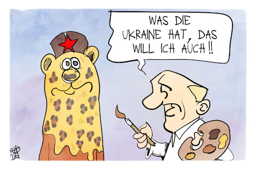 Cartoon: Ein Leopard für Putin (medium) by Kostas Koufogiorgos tagged karikatur,koufogiorgos,ukraine,leopard,putin,russland,bär,krieg,panzer,maler,karikatur,koufogiorgos,ukraine,leopard,putin,russland,bär,krieg,panzer,maler