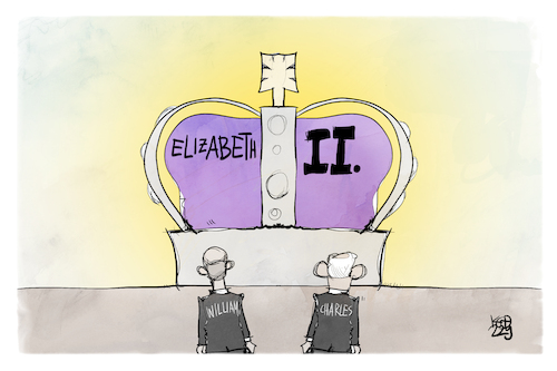 Cartoon: Ein neues Zeitalter (medium) by Kostas Koufogiorgos tagged karikatur,koufogiorgos,queen,william,charles,monarchie,krone,zeitalter,ära,karikatur,koufogiorgos,queen,william,charles,monarchie,krone,zeitalter,ära