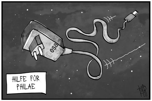 Cartoon: Energie für Philae (medium) by Kostas Koufogiorgos tagged karikatur,koufogiorgos,illustration,cartoon,philae,rosetta,strom,energie,panne,komet,tschuri,esa,raumfahrt,weltall,wissenschaft,karikatur,koufogiorgos,illustration,cartoon,philae,rosetta,strom,energie,panne,komet,tschuri,esa,raumfahrt,weltall,wissenschaft