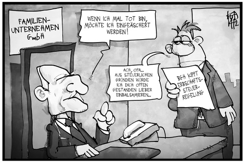 Cartoon: Erbschaftssteuer (medium) by Kostas Koufogiorgos tagged karikatur,koufogiorgos,illustration,cartoon,erbschaftssteuer,familienunternehmen,tod,erbe,konservierung,wirtschaft,geld,karikatur,koufogiorgos,illustration,cartoon,erbschaftssteuer,familienunternehmen,tod,erbe,konservierung,wirtschaft,geld