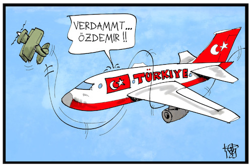 Cartoon: Erdogan und Özdemir (medium) by Kostas Koufogiorgos tagged karikatur,koufogiorgos,illustration,cartoon,özdemir,politik,erdogan,staatsbesuch,flugzeug,provokation,tuerkei,karikatur,koufogiorgos,illustration,cartoon,özdemir,politik,erdogan,staatsbesuch,flugzeug,provokation,tuerkei