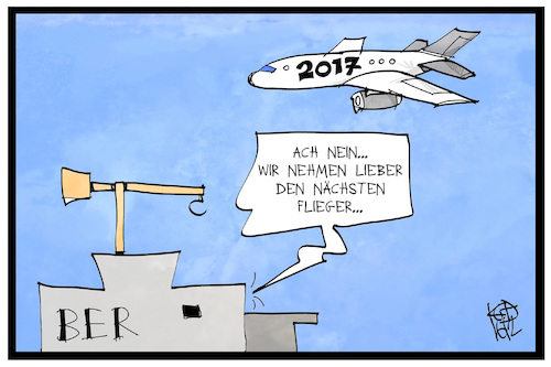 Cartoon: Eröffnung BER (medium) by Kostas Koufogiorgos tagged karikatur,koufogiorgos,illustration,cartoon,ber,eröffnung,flugzeug,flughafen,berlin,brandenburg,willy,brandt,2017,verschieben,baustelle,grossprojekt,karikatur,koufogiorgos,illustration,cartoon,ber,eröffnung,flugzeug,flughafen,berlin,brandenburg,willy,brandt,2017,verschieben,baustelle,grossprojekt