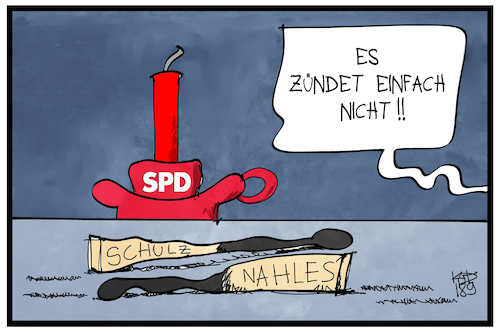 Cartoon: Es zündet nicht bei der SPD (medium) by Kostas Koufogiorgos tagged karikatur,koufogiorgos,illustration,cartoon,spd,nahles,schulz,kerze,licht,zünden,streichholz,partei,sozialdemokratie,karikatur,koufogiorgos,illustration,cartoon,spd,nahles,schulz,kerze,licht,zünden,streichholz,partei,sozialdemokratie