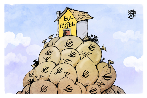 Cartoon: EU-Gipfel (medium) by Kostas Koufogiorgos tagged karikatur,koufogiorgos,eu,gipfel,verteidigung,geldsack,karikatur,koufogiorgos,eu,gipfel,verteidigung,geldsack