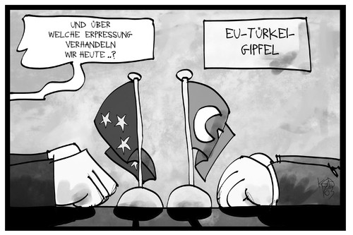 Cartoon: EU-Türkei-Gipfel (medium) by Kostas Koufogiorgos tagged karikatur,koufogiorgos,illustration,cartoon,eu,europa,tuerkei,gipfel,erpressung,verhandlung,treffen,flüchtlingskrise,deal,karikatur,koufogiorgos,illustration,cartoon,eu,europa,tuerkei,gipfel,erpressung,verhandlung,treffen,flüchtlingskrise,deal