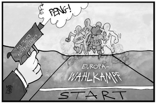 Cartoon: Europawahlkampf (medium) by Kostas Koufogiorgos tagged karikatur,koufogiorgos,illustration,cartoon,europa,wahlkampf,politik,partei,aschermittwoch,rennen,lauf,wahl,karikatur,koufogiorgos,illustration,cartoon,europa,wahlkampf,politik,partei,aschermittwoch,rennen,lauf,wahl