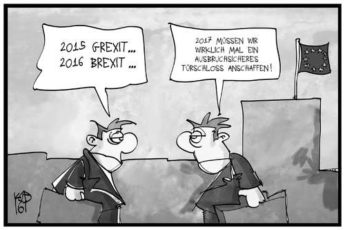 Cartoon: Exit 2016 (medium) by Kostas Koufogiorgos tagged karikatur,koufogiorgos,illustration,cartoon,exit,grexit,brexit,eu,europa,tür,schloss,2016,referendum,austritt,politik,karikatur,koufogiorgos,illustration,cartoon,exit,grexit,brexit,eu,europa,tür,schloss,2016,referendum,austritt,politik